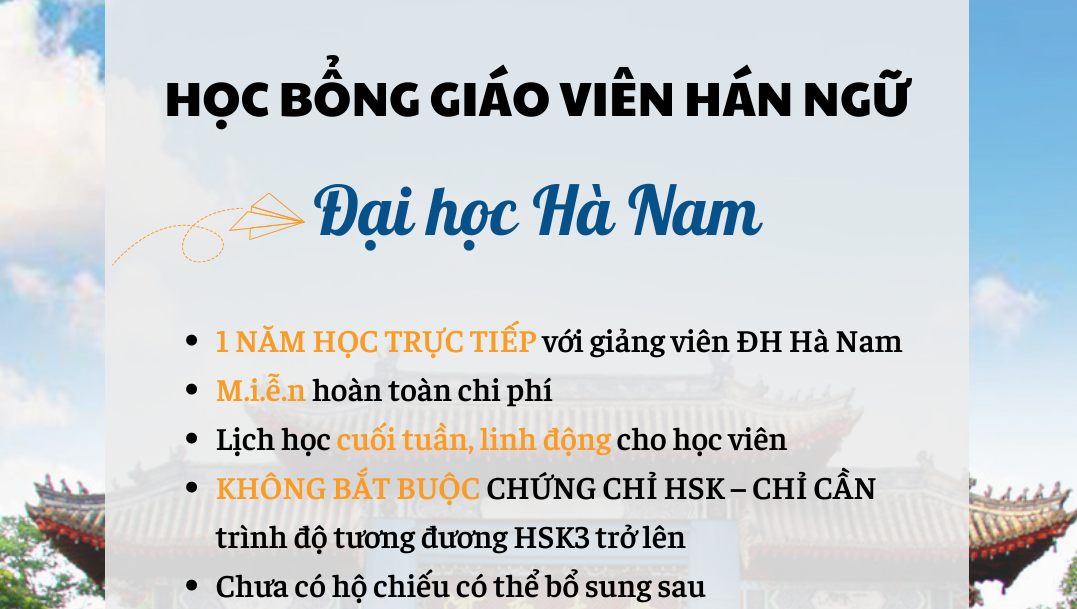 Bổ sung 15 chỉ tiêu học bổng tiếng Trung online miễn phí - Đại học Hà Nam